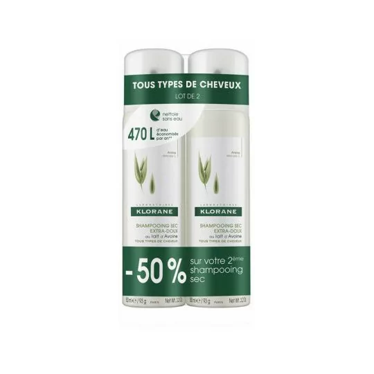 Klorane Shampooing Sec Lait d'Avoine Spray 2x 150 ml