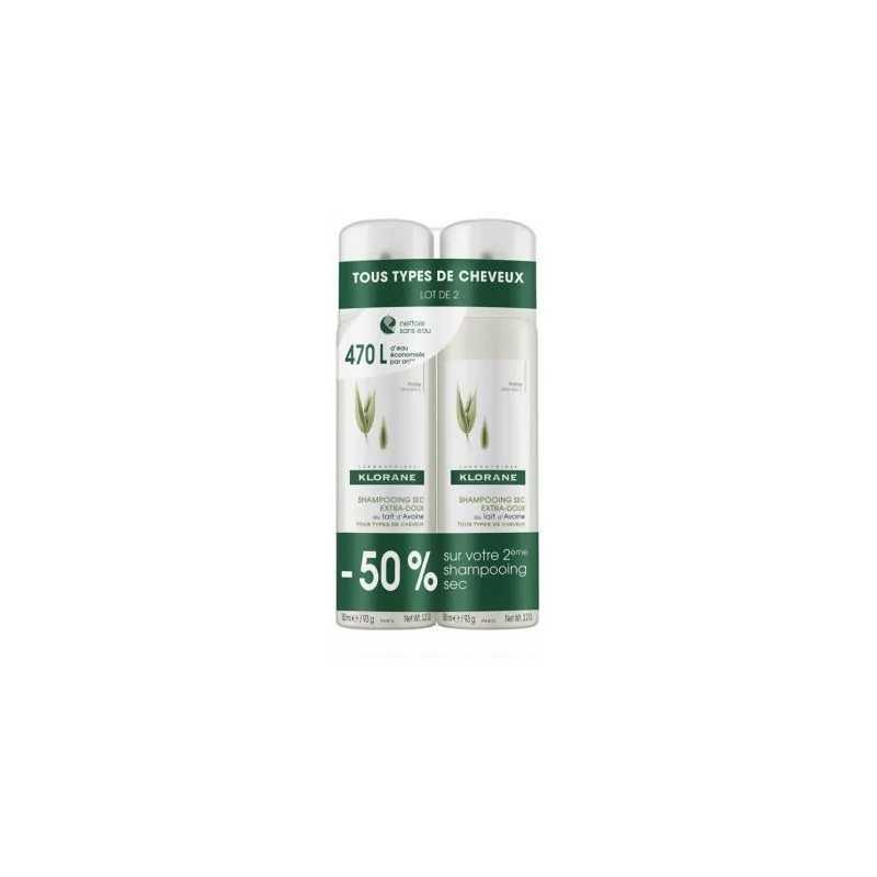 Klorane Shampooing Sec Lait d'Avoine Spray 2x 150 ml