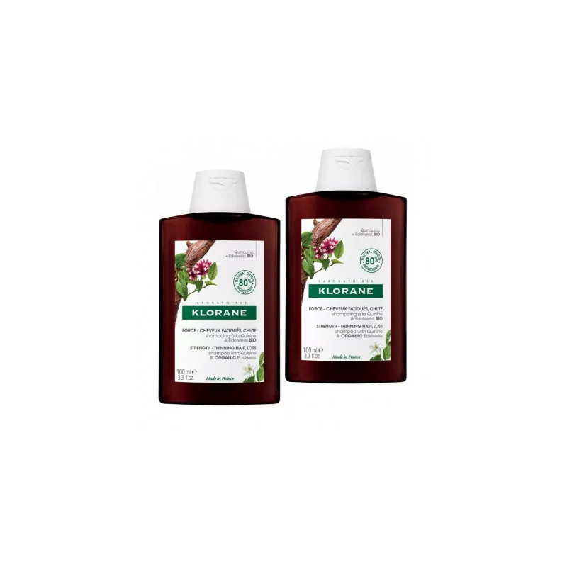 KLORANE Shampooing intensité quinine / edelweiss bio 2x 400ml