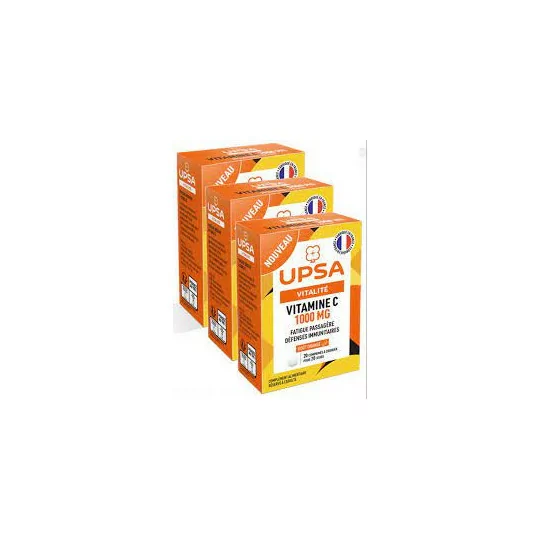 UPSA Vitality, Vitamin C 1000mg Tablet - Pack of 3 Boxes of 20 Tablets (Pack 3)