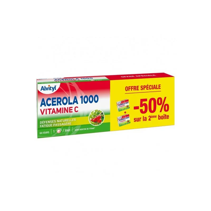 Alvityl Comprimés Acerola 1000 - Lot de 2 - Acerola - Vitamine C - 2x30 Comprimés - 1/Jour