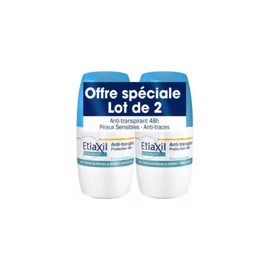 ETIAXIL - Anti-transpirant - Traitement Transpiration Modérée - Aisselles - Protection 48h - Roll On -50 ml - Lot de 2