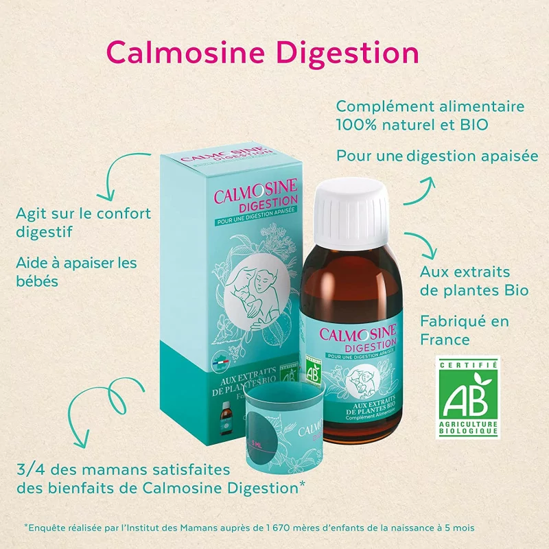 Calmosine - Digestion - Confort Digestif - Apaise et Calme - Bébé - Aux Extraits de Plantes Bio 100 ml