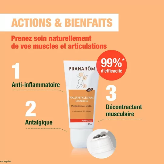 PRANARÔM - Aromalgic - Roller "Articulations & Muscles" - À Base d'Huiles Essentielles Bio HECT 75mL