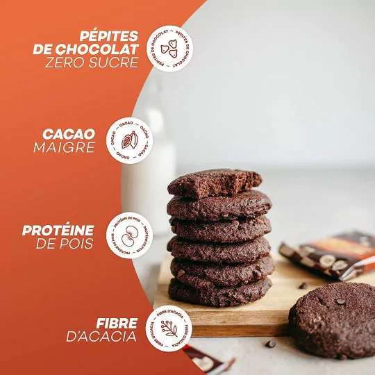 So Shape, Cookies Double Choco, 8g de protéines par cookie, Faible en sucre et en matières grasses, 12 Cookies de 40g