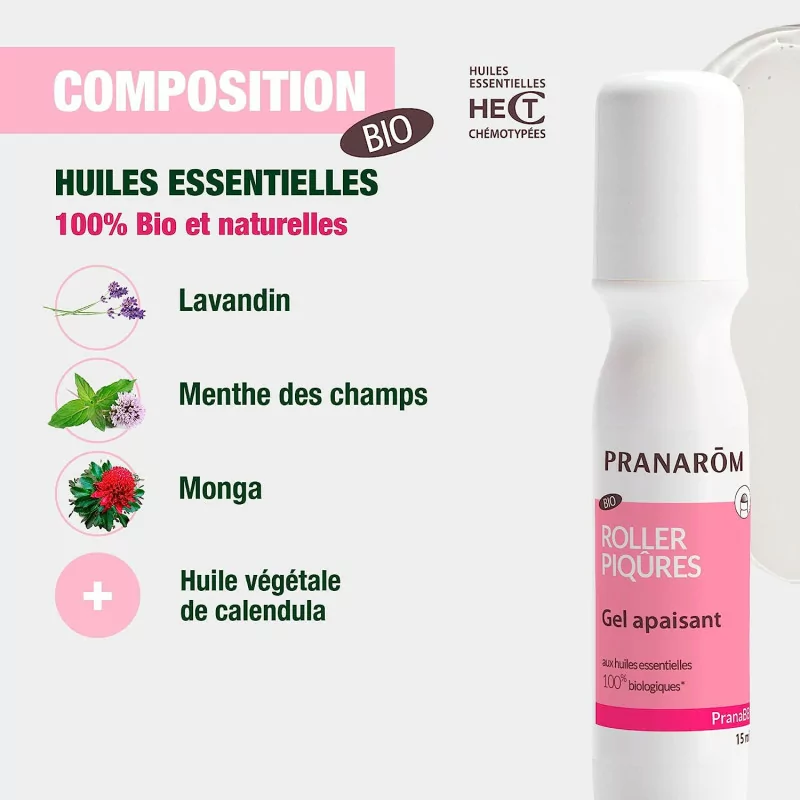 Pranarôm - Roller Huiles Essentielles Après-Piqûres Bio - Gel apaisant – Pranabb - 15 ml