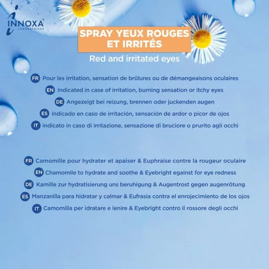 INNOXA - SPRAY TRIPLE ACTION pour Yeux Rouges et paupières Irritées - SPECIAL ALLERGIE POLLEN - Soulagement immédiat - 10ml