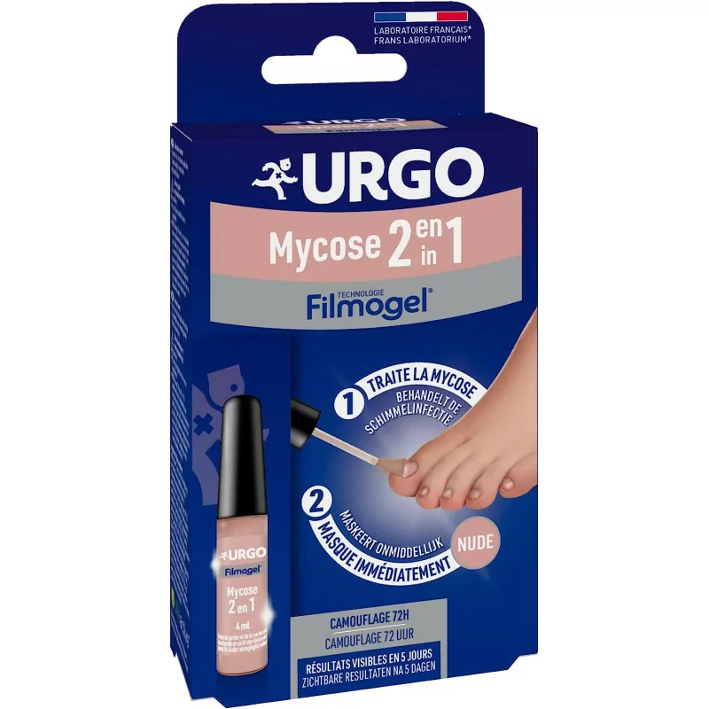 URGO - FILMOGEL Mycose 2 en 1 - Masque et Traite les Ongles atteints de Mycose - Rendu Nude Discret - Dès 16 ans - 4 ML