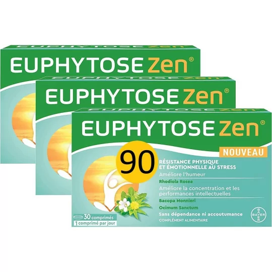 EuphytoseZen Complément Alimentaire, Stress, nervosité, difficultés de concentration, 3 pack de 30 Comprimés