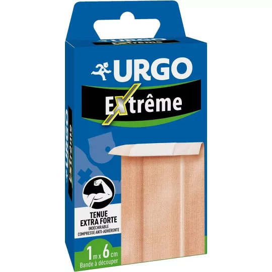 URGO - Bande Extrême - Tenue Extrême - Compresse Anti-adhérente -Bande à découper 1m x 6cm