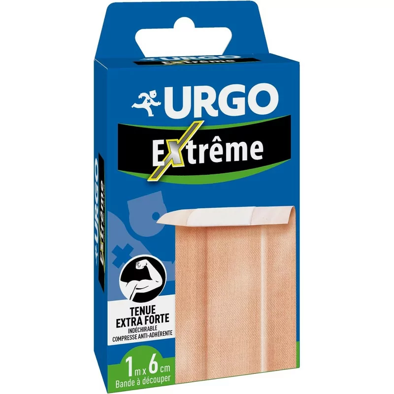 URGO - Bande Extrême - Tenue Extrême - Compresse Anti-adhérente -Bande à découper 1m x 6cm