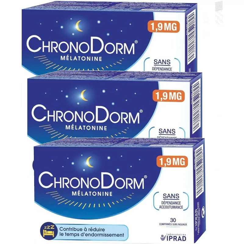 Chronodorm 1.9 mg - Nouveau Dosage - Contribue à réduire le temps d'endormissement - Lot de 3 Mois - 3 x 30 comp Sublinguaux