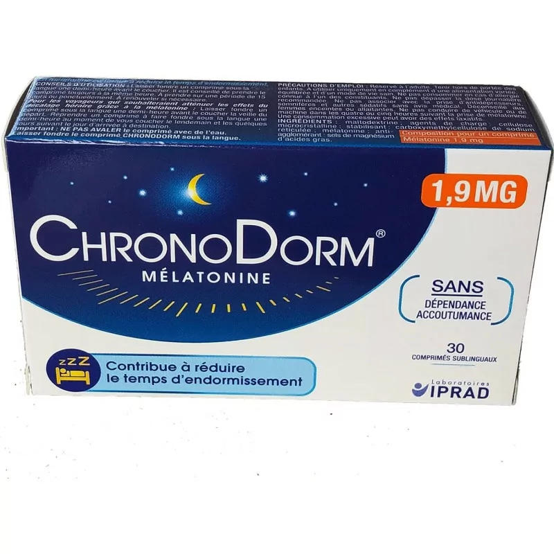 Chronodorm 1.9 mg - Nouveau Dosage - Contribue à réduire le temps d'endormissement - Lot de 3 Mois - 3 x 30 comp Sublinguaux