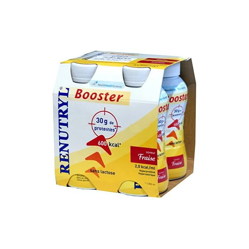 Nestlé Renutryl Booster Mélange de Protéines Fraise 300ml - pack de 4 (300 ml X 4)