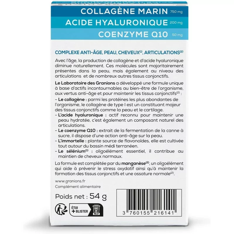 Complexe Collagene marin, Acide hyaluronique, Coenzyme q10 GRANIONS 60 comprimés