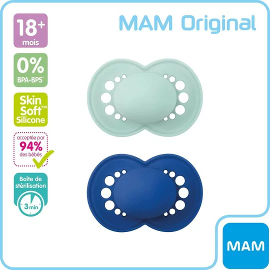 MAM , Sucette Original – Lot de 2 tétines orthodontiques en silicone (18+ mois)