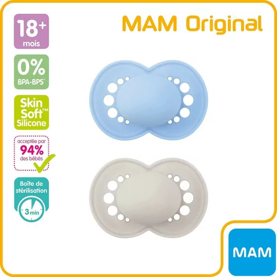 MAM , Sucette Original – Lot de 2 tétines orthodontiques en silicone (18+ mois)