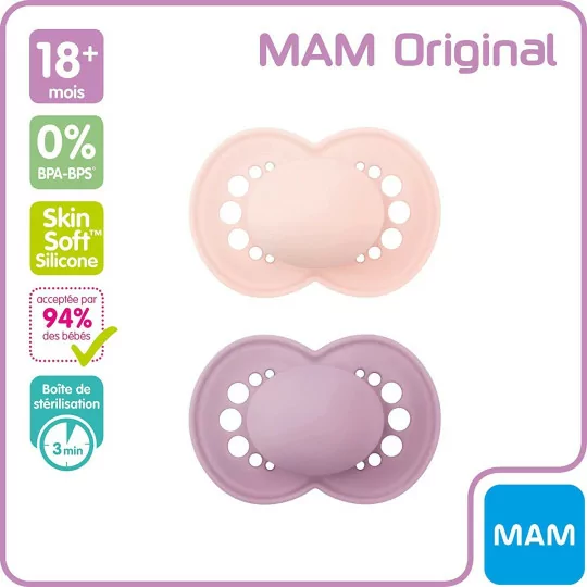 MAM , Sucette Original – Lot de 2 tétines orthodontiques en silicone (18+ mois)