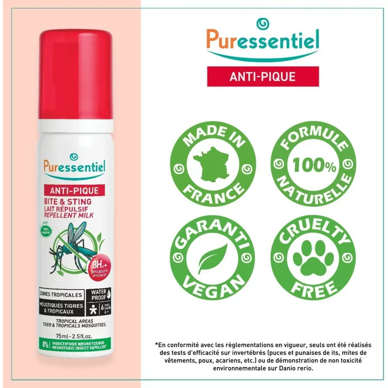 PURESSENTIEL LAIT REPUL ZON TRO WATE 75ML