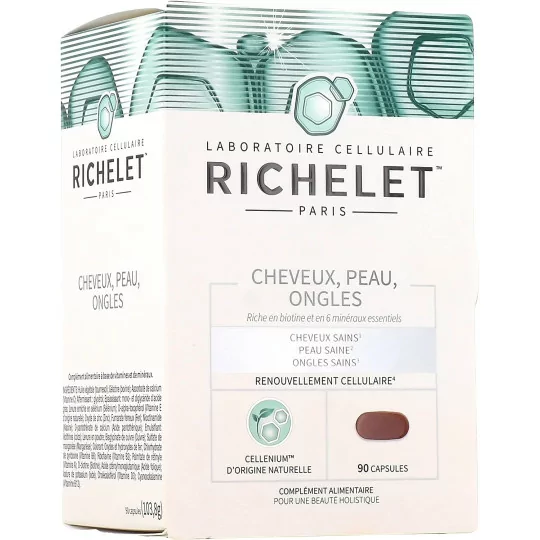 RICHELET CHEVEUX PEAU ONGLES - Cheveux Sains, Peau Saine et Ongles Sains Boite de 90 Capsules