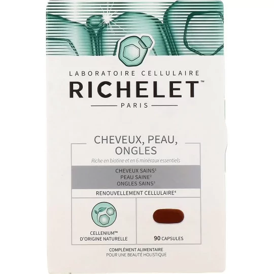 RICHELET CHEVEUX PEAU ONGLES - Cheveux Sains, Peau Saine et Ongles Sains Boite de 90 Capsules