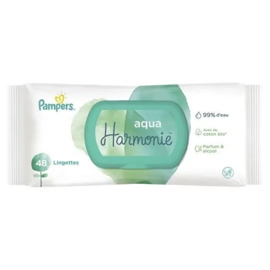 PAMPERS Lingettes Bébé Aqua Harmonie, 48 lingettes