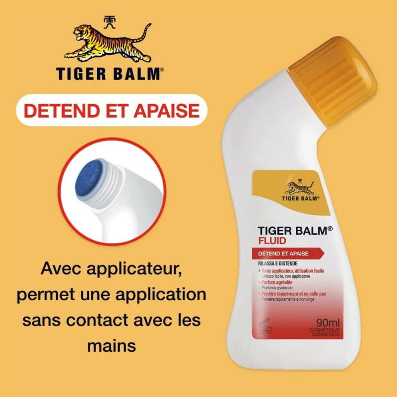 Baume du Tigre Fluide - Détend et Apaise - Parfum Menthol, Pénètre Rapidement et Sans Coller 90 ml